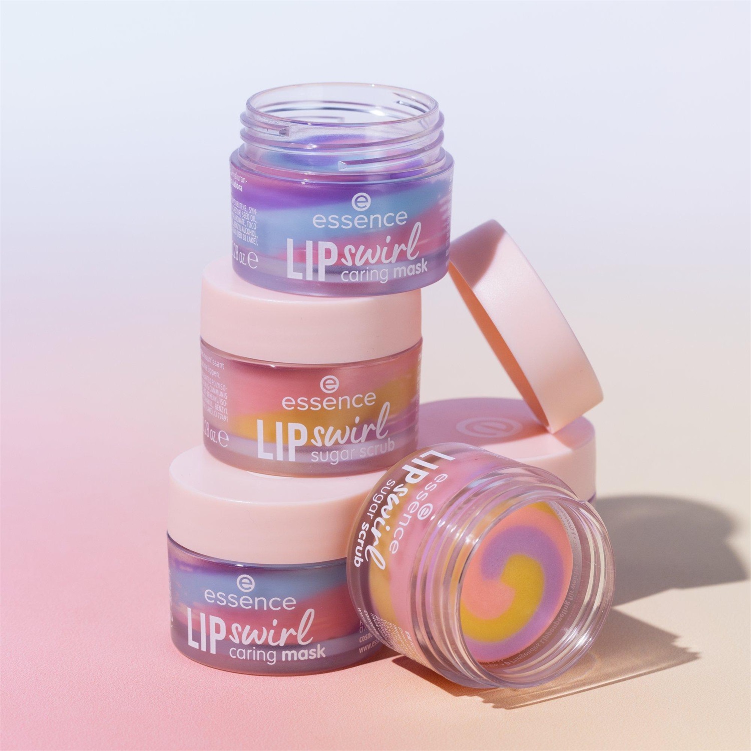 essence LIP swirl sugar scrub - Scrub per labbra esfoliante 8 g con balsamo tricolore
