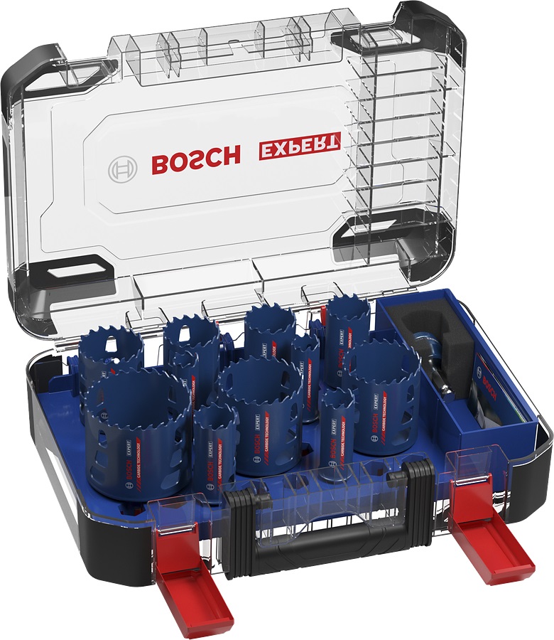 Bosch Set di Seghe a Tazza Expert Tough Material 14 pz - Adatto per Trapano, Diametro 7,6 cm, 11 Seghe a Tazza