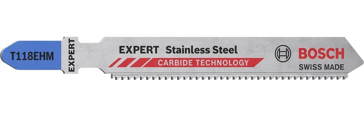 Bosch Expert T118 EHM - Lame per seghetto alternativo in Carburo, 3 pz, Lunghezza 83 mm, per Taglio Lamiere in Acciaio Inox