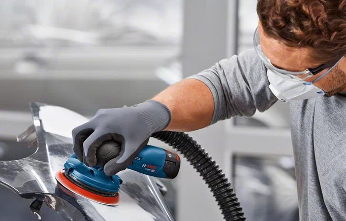 Bosch GEX 12V-125 Professional Levigatrice Rotoorbitale a Batteria con Platorello 125 mm, Carta Abrasiva e Sacchetto Raccoglipolvere, 6000-10000 Giri/min, Colori Nero, Blu, Rosso