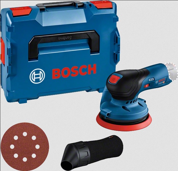 Bosch GEX 12V-125 Professional Levigatrice Rotoorbitale a Batteria con Platorello 125 mm, Carta Abrasiva e Sacchetto Raccoglipolvere, 6000-10000 Giri/min, Colori Nero, Blu, Rosso