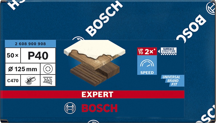Bosch Expert C470 - 50x Carta Abrasiva Ø 125 mm, Grana 40, 8 Fori per Legno Duro e Vernice, Accessorio per Levigatrice Rotoorbitale