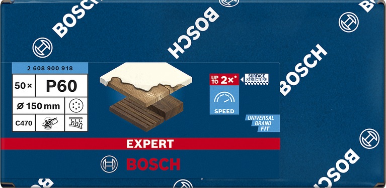 Bosch Expert C470 - 50x Carte Abrasive Ø 150 mm, Grana 60, 6 Fori per Legno Duro e Vernice, Accessorio per Levigatrice Rotoorbitale