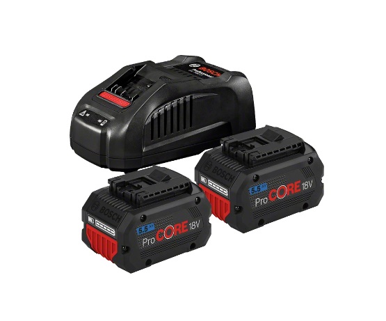 Bosch ProCORE Set 2x Batterie 18V 5,5 Ah Caricabatterie GAL 1880 CV - Potenza Fino a 1800 Watt