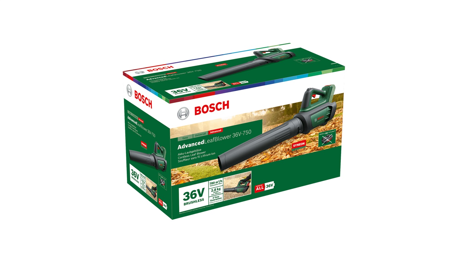 Bosch AdvancedLeafBlower 36V-750 - Soffiatore a batteria potente, 200 km/h, leggero 2.8 kg, senza batteria e caricabatterie