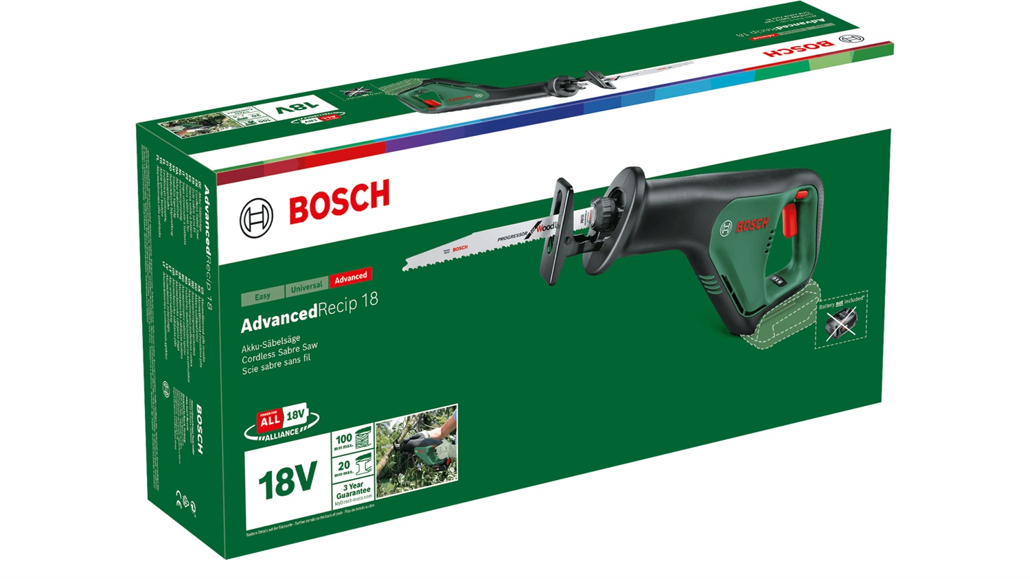 Bosch AdvancedRecip 18 Sega Universale a Batteria 18V - Ergonomica, con Sistema SDS, Nero e Verde