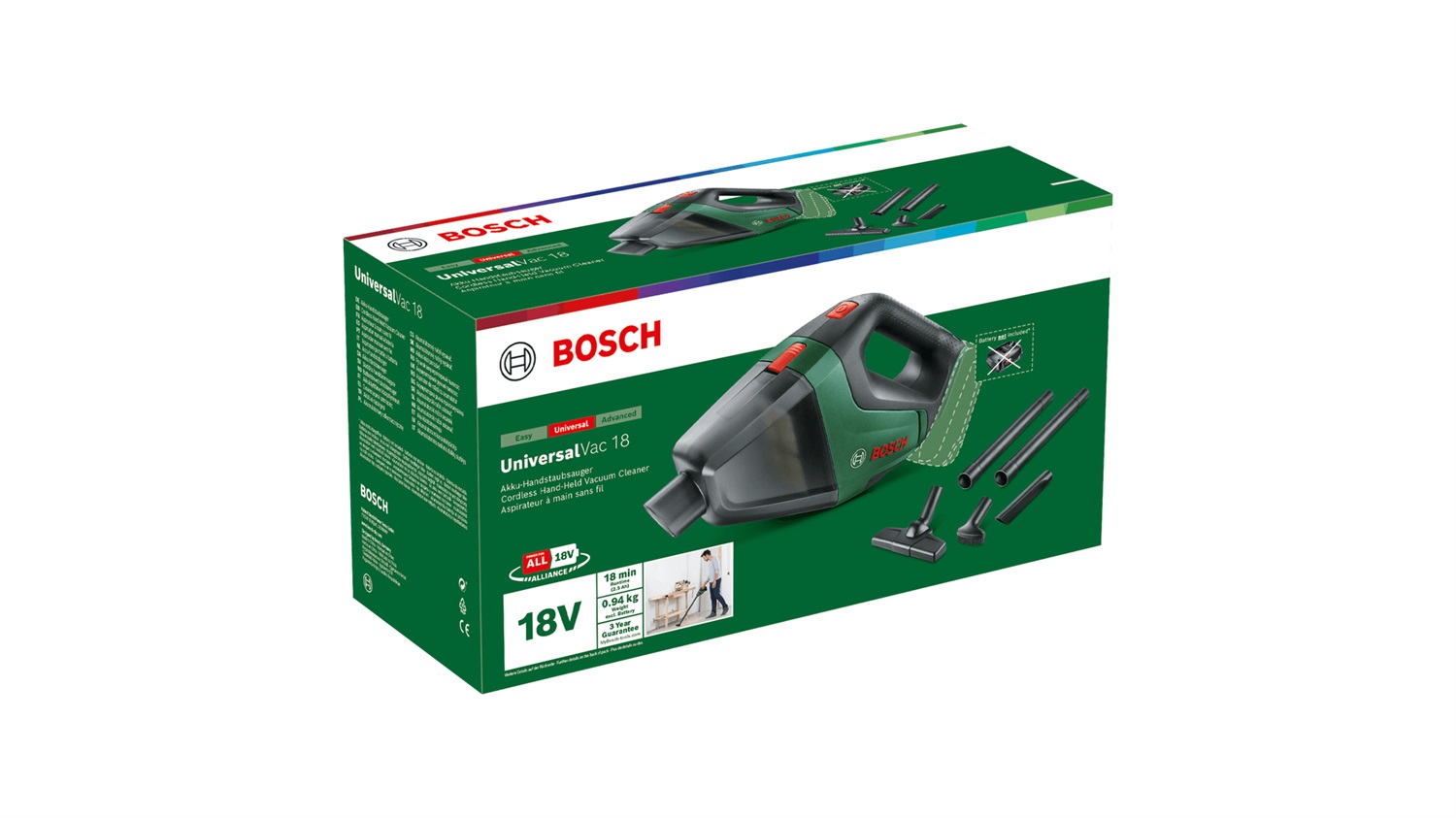 Bosch UniversalVac 18 Aspirapolvere a bastone 2 in 1 Senza sacchetto Batteria (senza batteria inclusa) con accessori