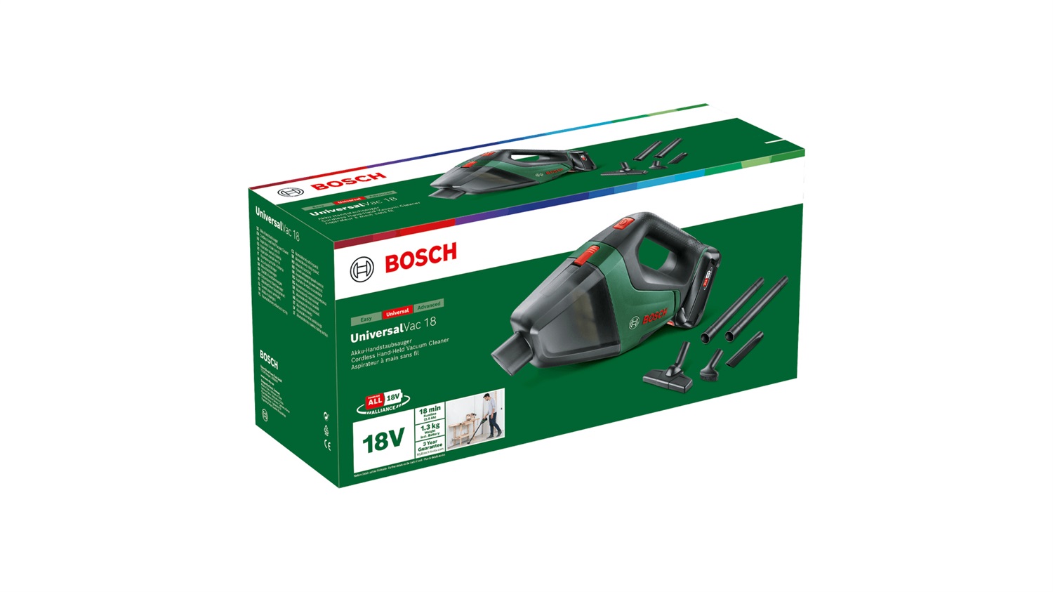 Bosch Universal VAC 18 Aspirapolvere a bastone 2 in 1 Batteria 2.5 Ah Senza sacchetto Verde e Nero - Potenza e Versatilità