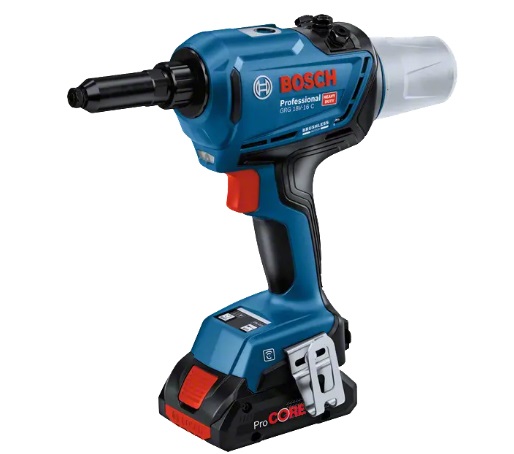 Bosch Professional GRG 18V-16 C Rivettatrice a Batteria - Forza di Trazione 16.000 N, Corsa 25 mm, 2 Batterie ProCORE 4.0 Ah, Caricabatteria GAL 18V-40, Dimensioni Rivetto 3.0-6.4 mm, Colore Nero e Verde