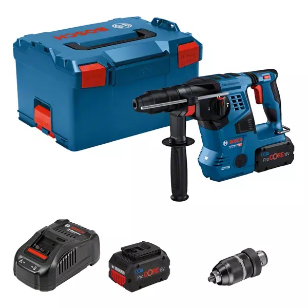 Bosch GBH 18V-28 CF PROFESSIONAL Martello Perforatore a Batteria SDS-plus con 2 Batterie Procore 8.0 Ah, Caricabatteria e Mandrino Automatico
