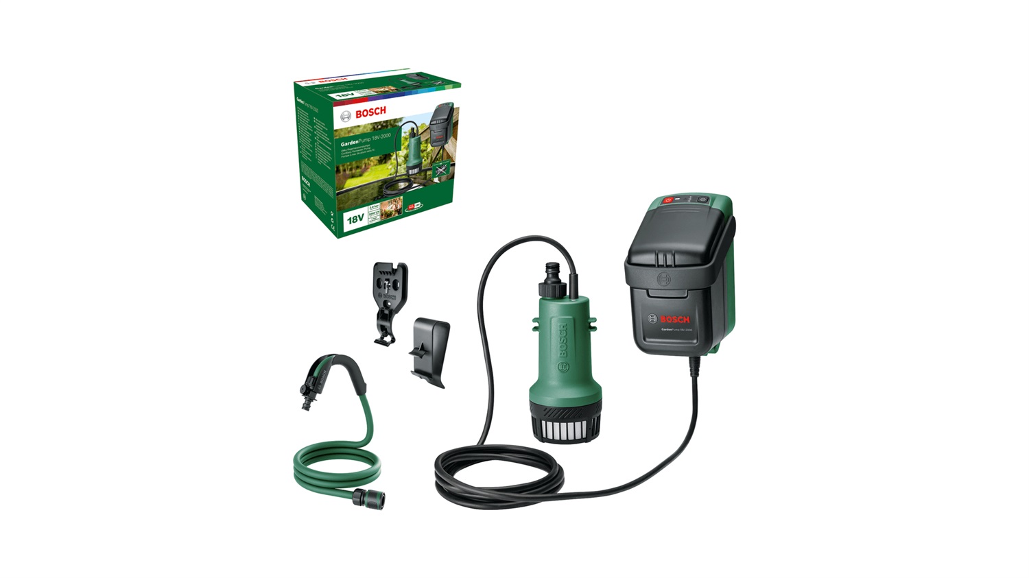 Bosch GardenPump 18V-2000 - Pompa sommersa a batteria senza batteria, 18 Volt, Verde Acqua, con funzione timer per irrigazione