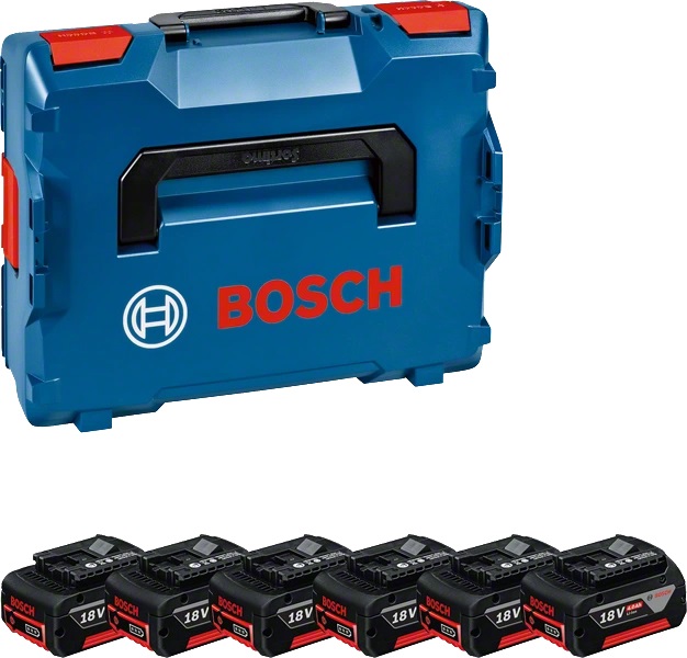 Bosch GBA 18V 4.0Ah - Set di 6 Batterie Ricaricabili per Utensili Elettrici con L-BOXX 136