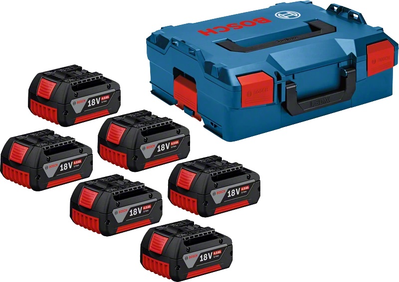 Bosch GBA 18V 4.0Ah - Set di 6 Batterie Ricaricabili per Utensili Elettrici con L-BOXX 136