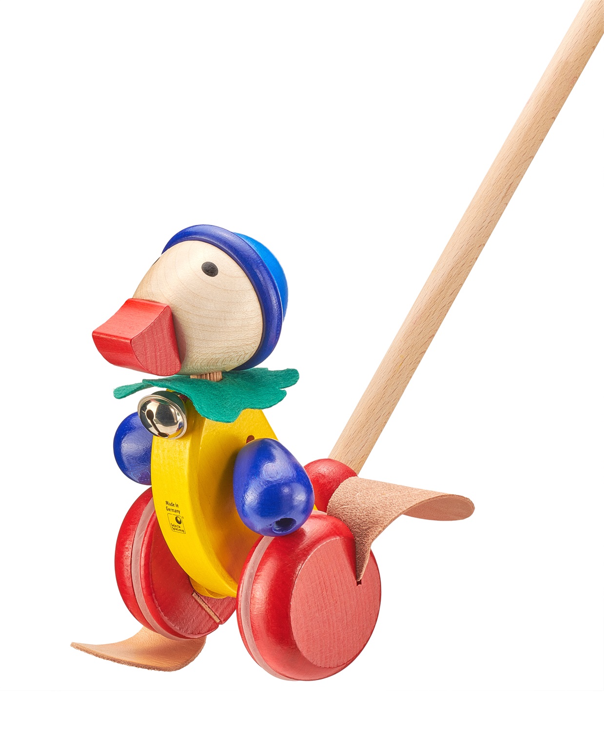 Selecta - Giocattolo da spingere Pedella in legno, 14 cm, anatra colorata per sviluppare la motricità