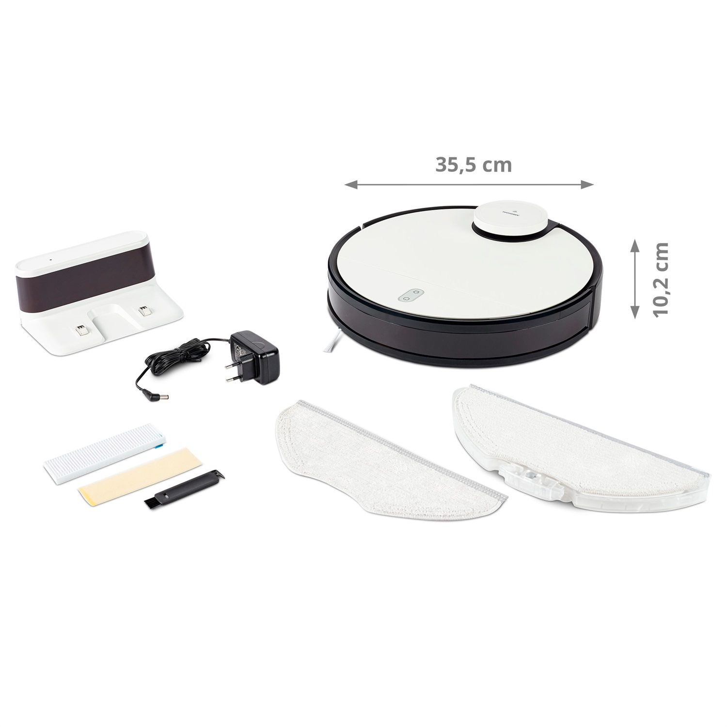 MEDION X40 SW Aspirapolvere Robot 2 in 1 Senza Sacchetto con Mappatura Laser, Potenza di Aspirazione 8000Pa, Autonomia Fino a 240 Minuti, Bianco