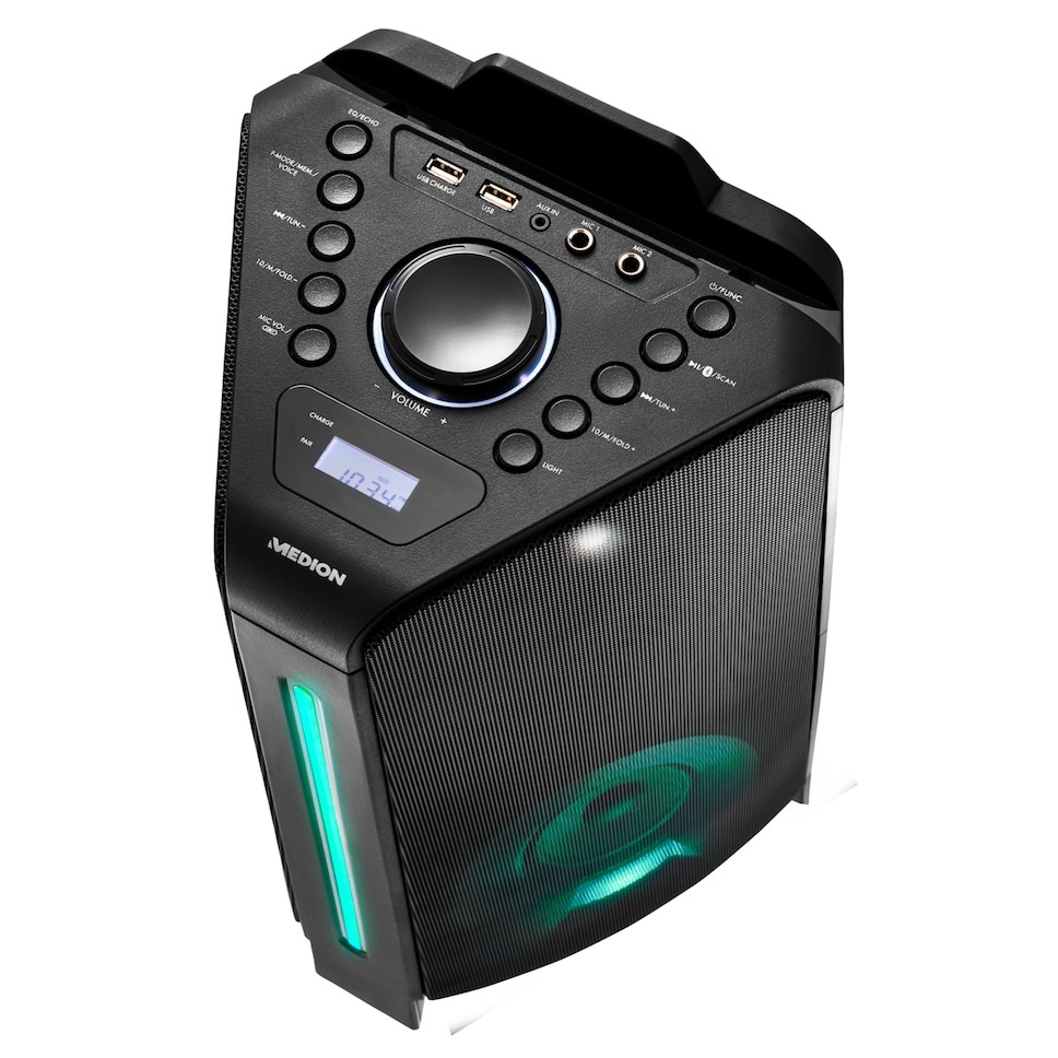 Medion LIFE P61552 - Altoparlante Bluetooth Portatile Nero con Microfono, Karaoke, Effetti di Luce e Batteria Ricaricabile