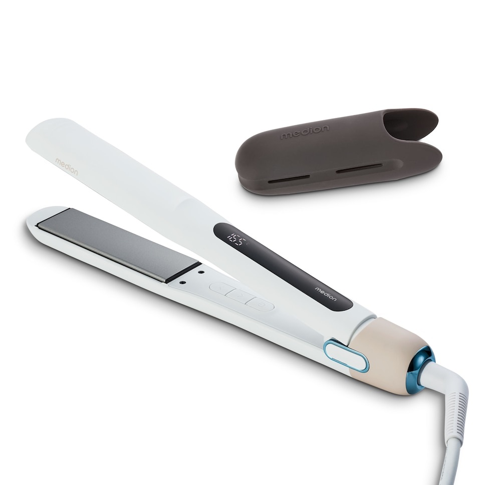 MEDION LIFE HS1 Piastra per Capelli con Display, 5 Impostazioni di Calore Regolabili (165°-210°), Piastre in Ceramica/Tourmalina, Cavo Lungo 1,8 m, Bianco