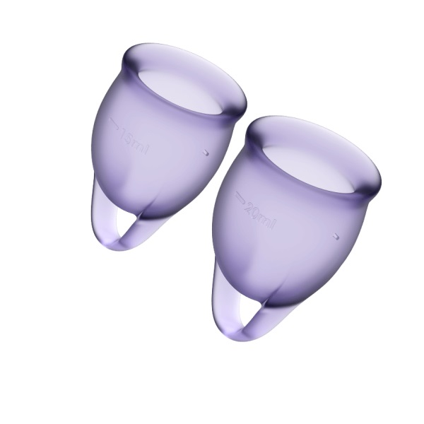 Satisfyer Feel Confident - Set di Coppette Mestruali in Silicone Medico (15 ml e 20 ml) - Fino a 12 Ore di Protezione, Design a Campana