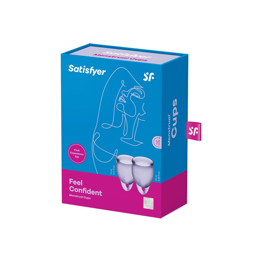 Satisfyer Feel Confident - Set di Coppette Mestruali in Silicone Medico (15 ml e 20 ml) - Fino a 12 Ore di Protezione, Design a Campana