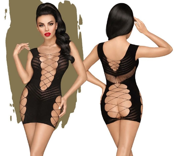 Penthouse Mini Abito Sexy Flame on the Rock Nero - Scollo a V, Trasparente, Taglie S/L/XL