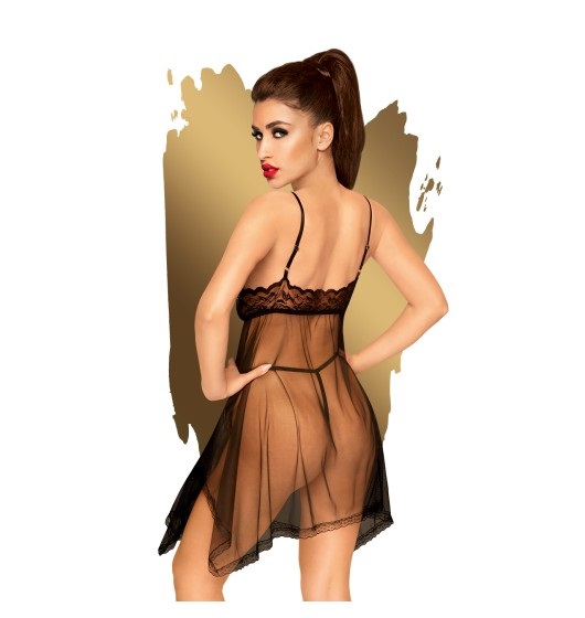 Penthouse Naughty Doll Babydoll Nero - Trasparente con Pizzo Floreale e Perizoma Abbinato