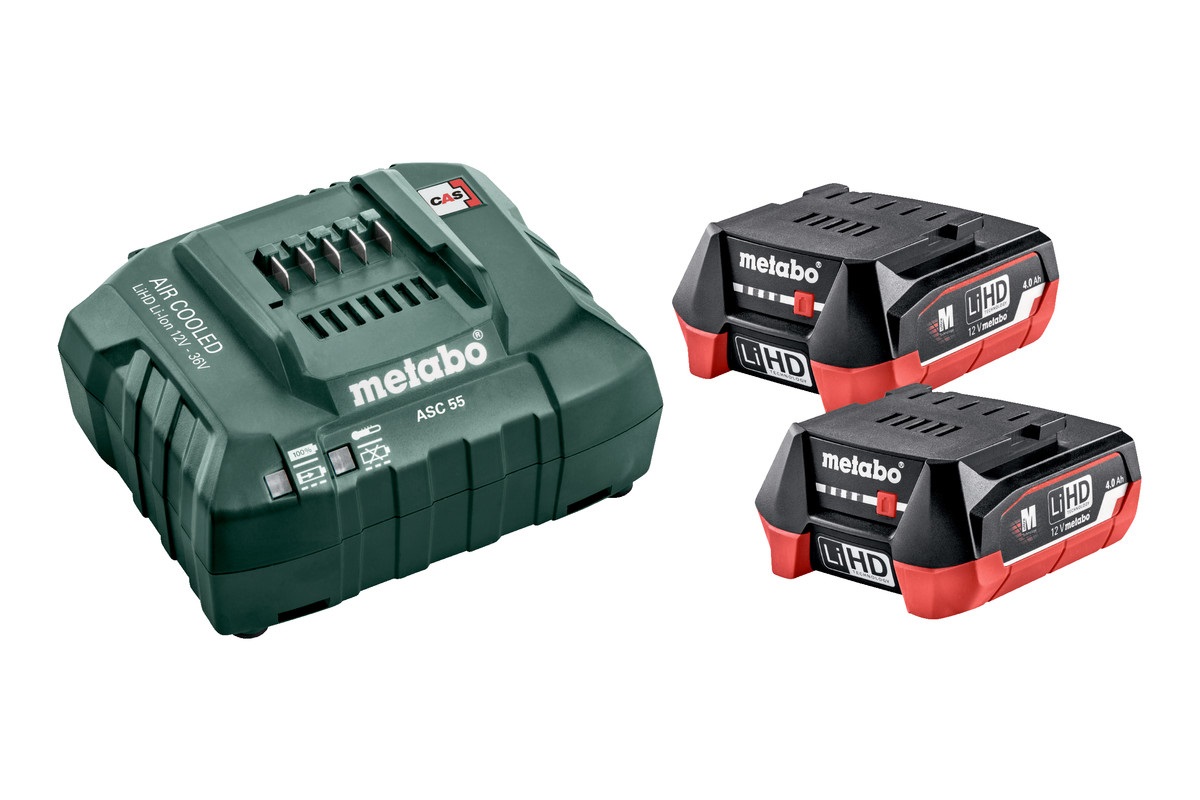 Metabo Set base 12 V - 2 batterie LiHD 4.0 Ah e caricabatterie ASC 55