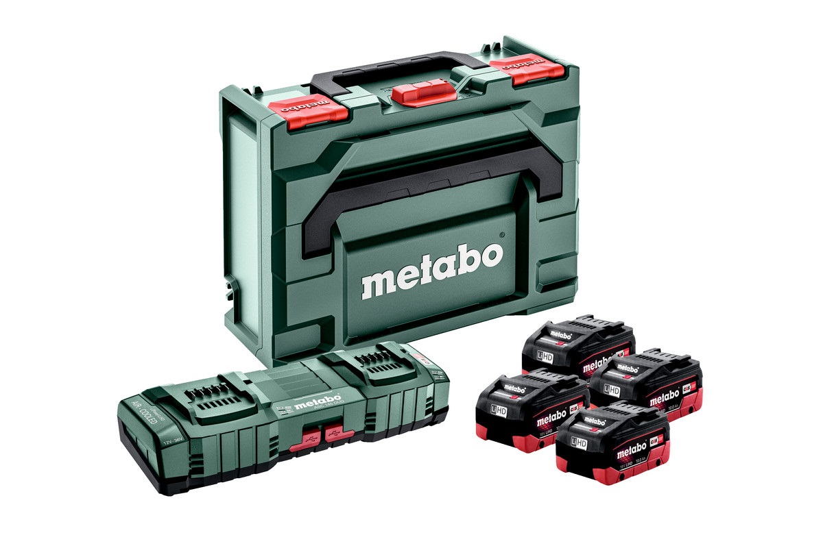 Metabo Kit Base: 4 Batterie LiHD 18V 10Ah Caricabatterie Doppio ASC 145 DUO