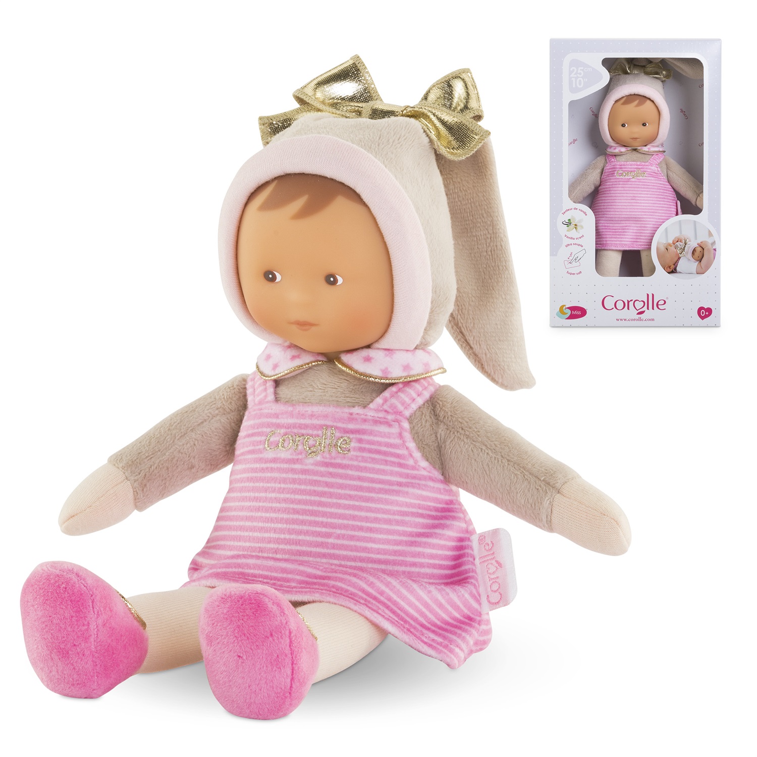 Corolle Doudou Miss Striped Reves d'Étoiles - Bambola 25cm Ultra Morbida con Viso in Vinile e Profumo di Vaniglia