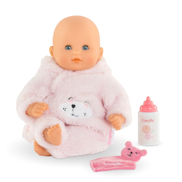 Corolle Bebè Calin Ourson d'Amour - Bambola da 30 cm con Pelliccia Rosa da Orsetto e Profumo di Vaniglia, 18 Mesi