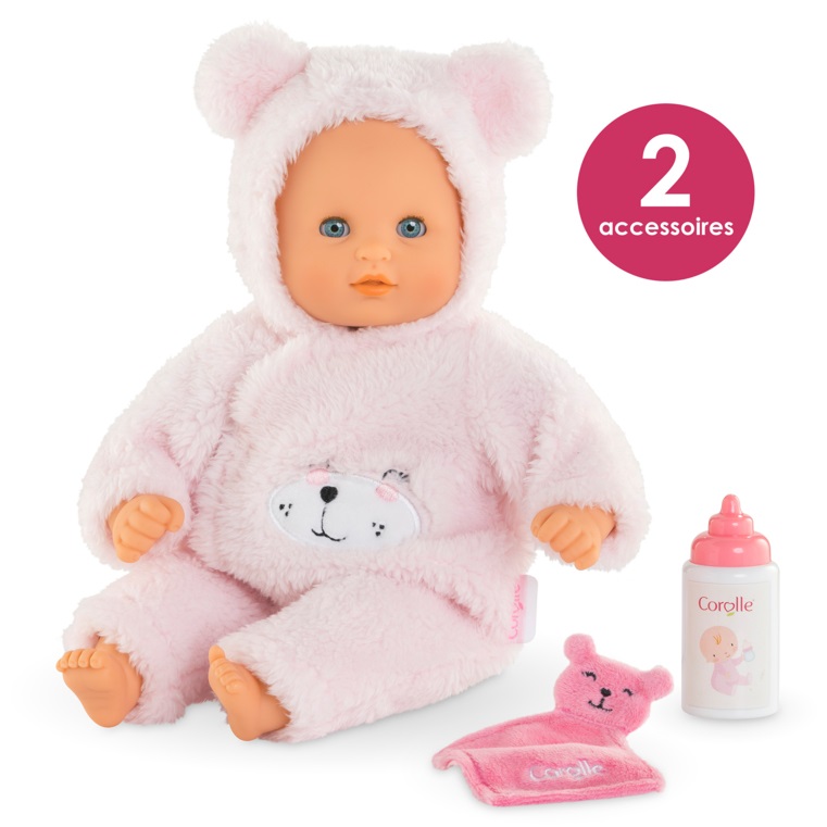Corolle Bebè Calin Ourson d'Amour - Bambola da 30 cm con Pelliccia Rosa da Orsetto e Profumo di Vaniglia, 18 Mesi