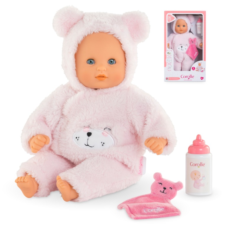 Corolle Bebè Calin Ourson d'Amour - Bambola da 30 cm con Pelliccia Rosa da Orsetto e Profumo di Vaniglia, 18 Mesi
