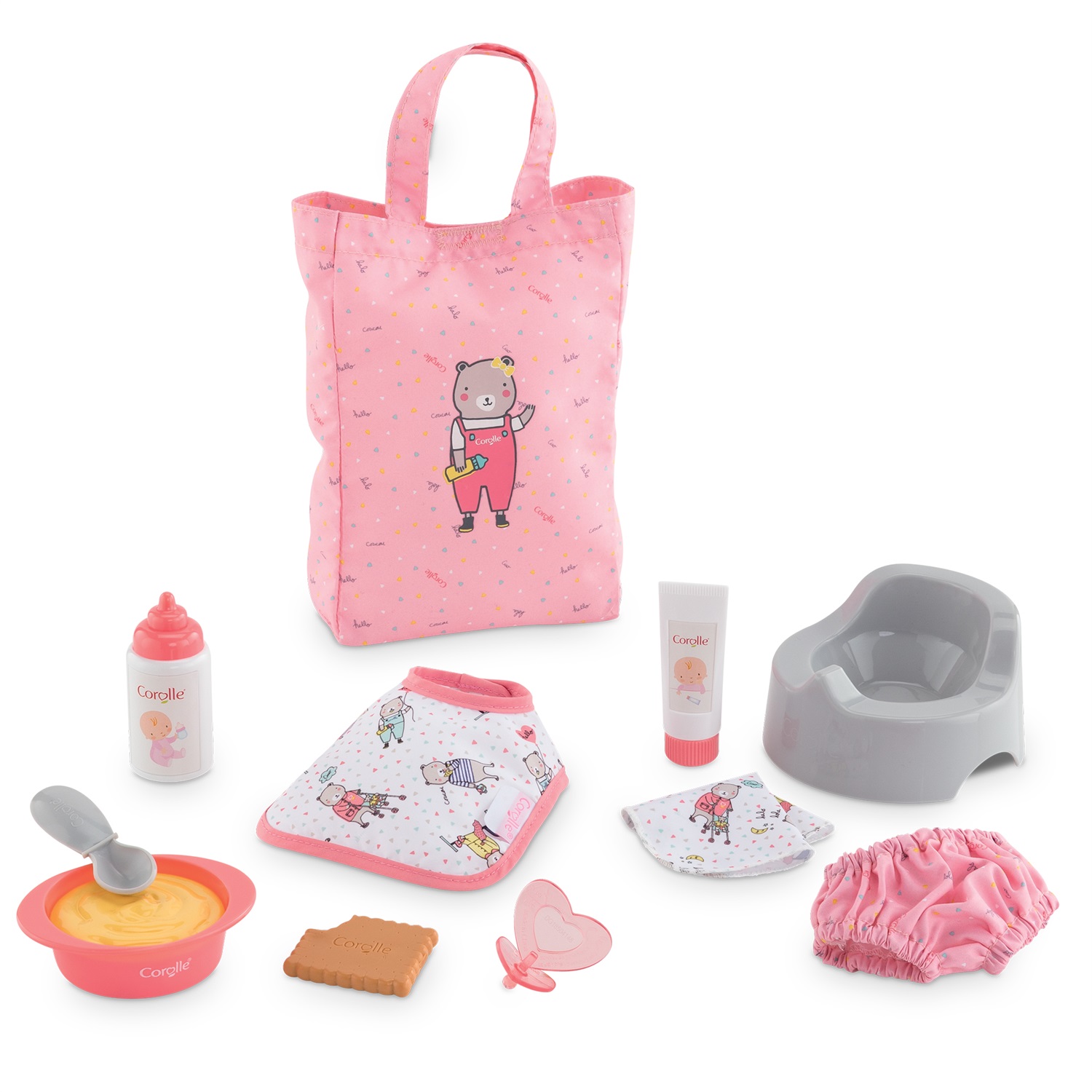 Corolle 9000110440 Mon Premier Poupon - Set di accessori per bambole da 30 cm, 11 pezzi con custodia, accessori per alimentazione e cura