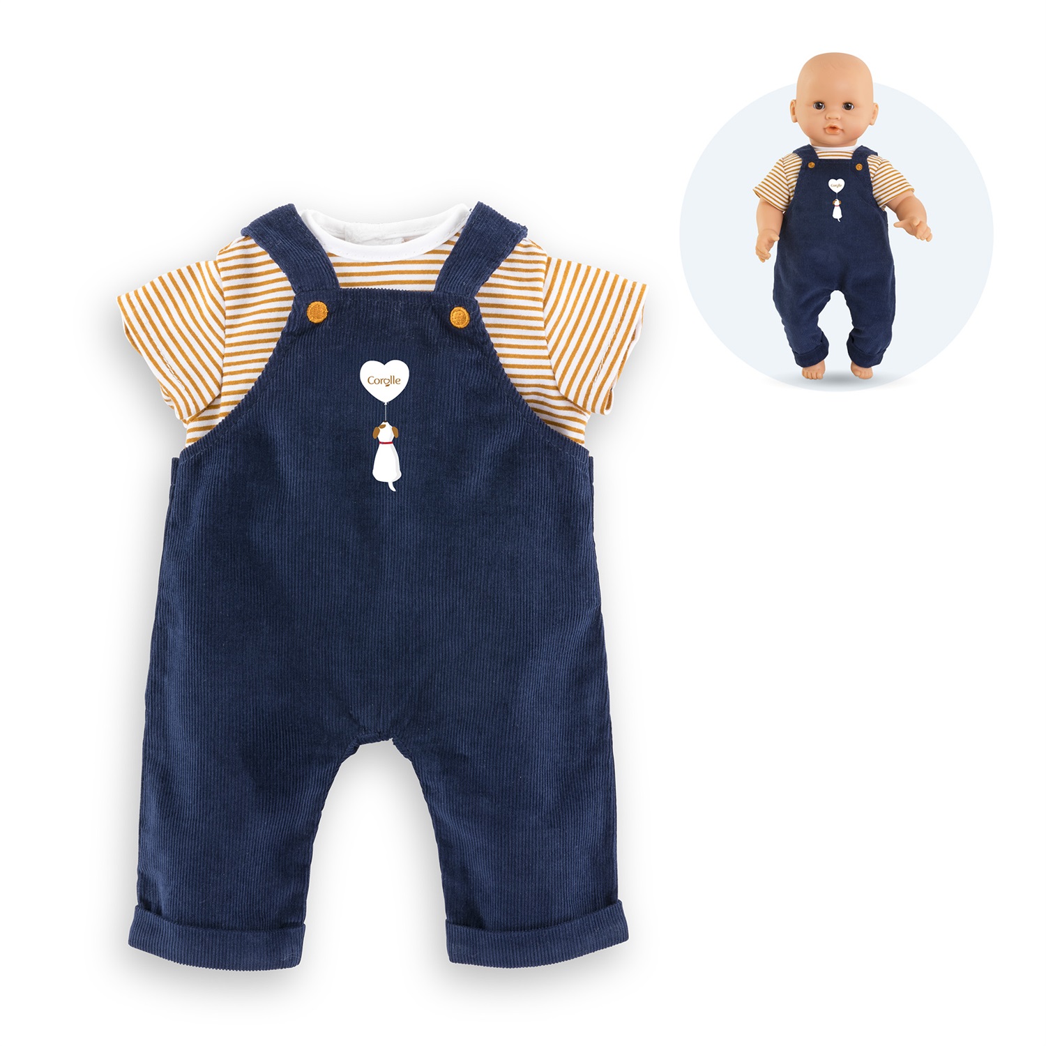 Corolle - T-shirt e Salopette Blu Marino per Poupon 30 cm, dai 18 mesi