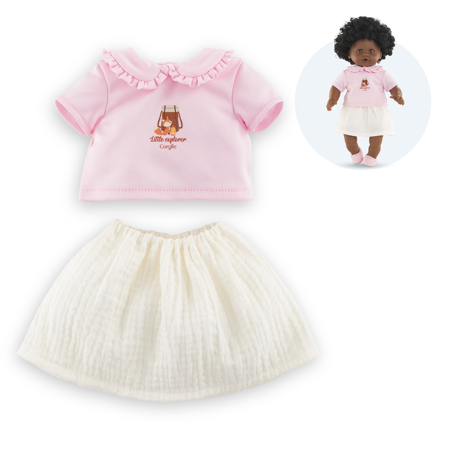 Corolle T-Shirt e Gonna Piccolo Explorer 30 cm - Abbigliamento per Bambole da 18 Mesi