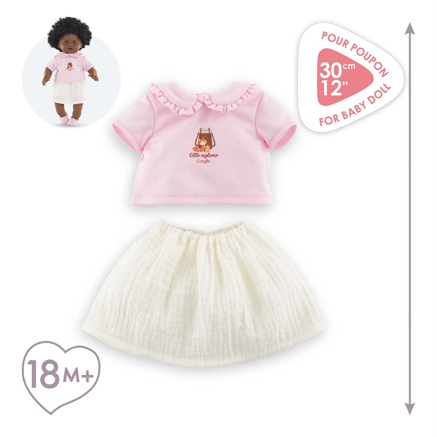 Corolle T-Shirt e Gonna Piccolo Explorer 30 cm - Abbigliamento per Bambole da 18 Mesi