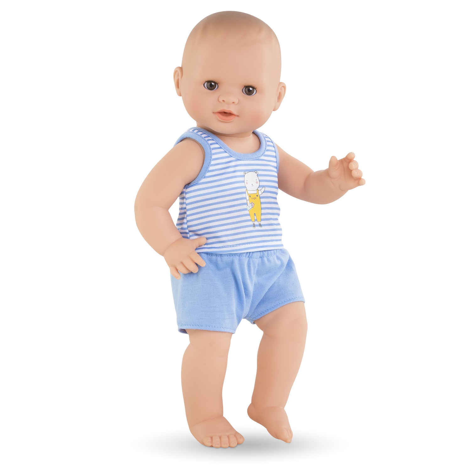 Corolle Mon Grand Poupon Paul - Bambola 36 cm, 24 mesi, con funzione di pipì, beve e bagna, corpo in vinile soft-touch al profumo di vaniglia, occhi sleeping, con vasino e biberon