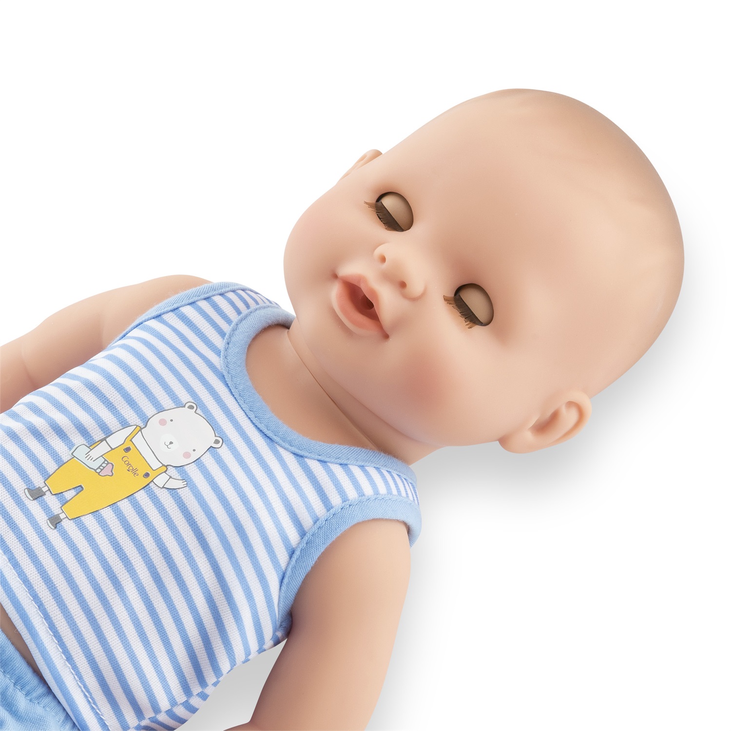 Corolle Mon Grand Poupon Paul - Bambola 36 cm, 24 mesi, con funzione di pipì, beve e bagna, corpo in vinile soft-touch al profumo di vaniglia, occhi sleeping, con vasino e biberon