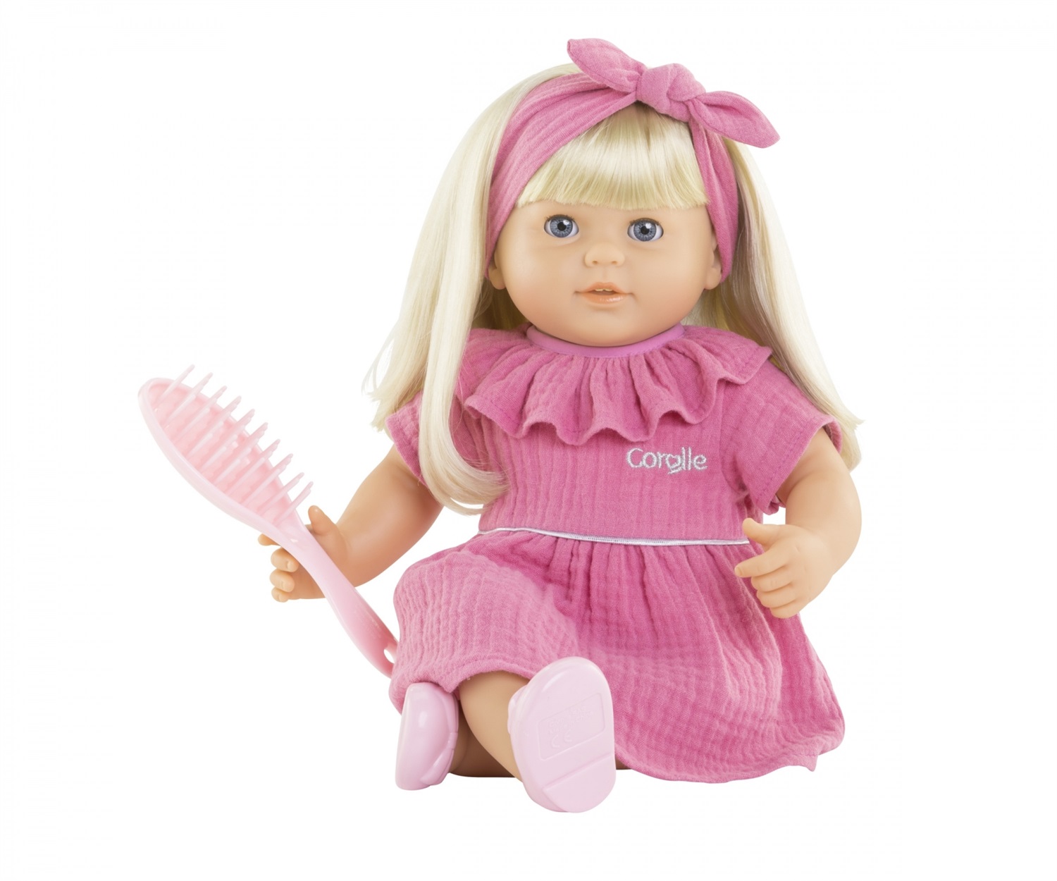 Corolle Bambola Jade 36 cm con Capelli Biondi da Spazzolare e Abito Coordinato Rosa, Età 3