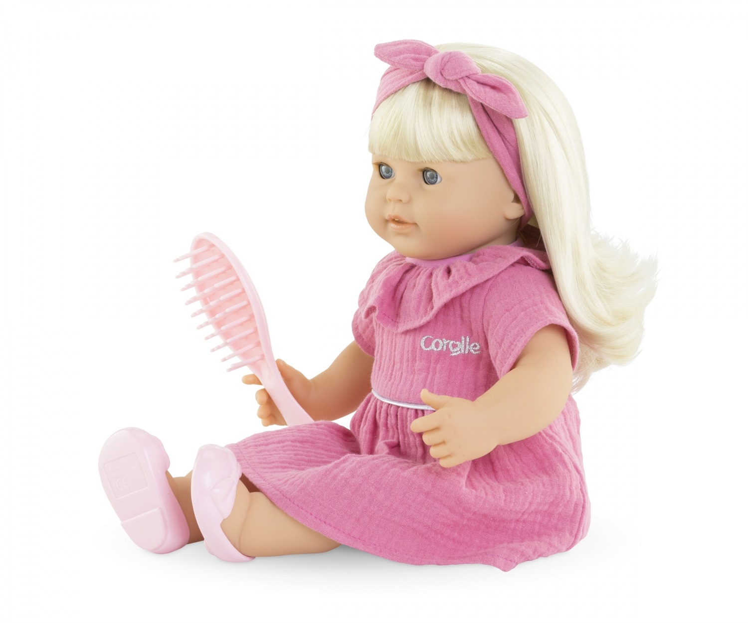 Corolle Bambola Jade 36 cm con Capelli Biondi da Spazzolare e Abito Coordinato Rosa, Età 3