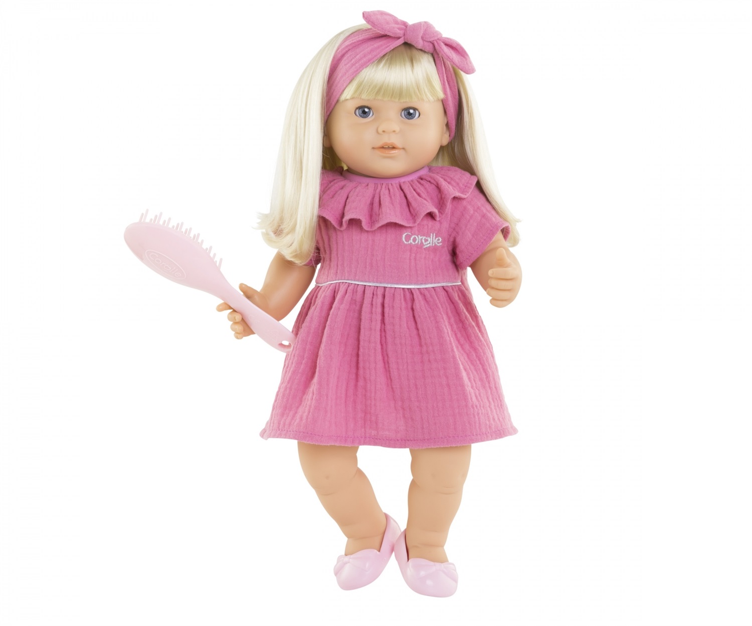 Corolle Bambola Jade 36 cm con Capelli Biondi da Spazzolare e Abito Coordinato Rosa, Età 3
