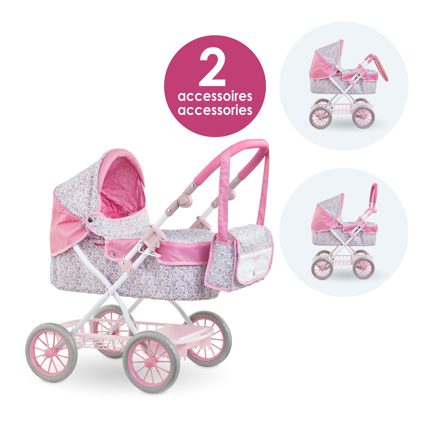 Corolle Carrozzina Floreale per Bambole - Accessorio per Poupon da 36 a 52 cm, Dimensioni 70 x 70 x 40 cm, dai 3 anni