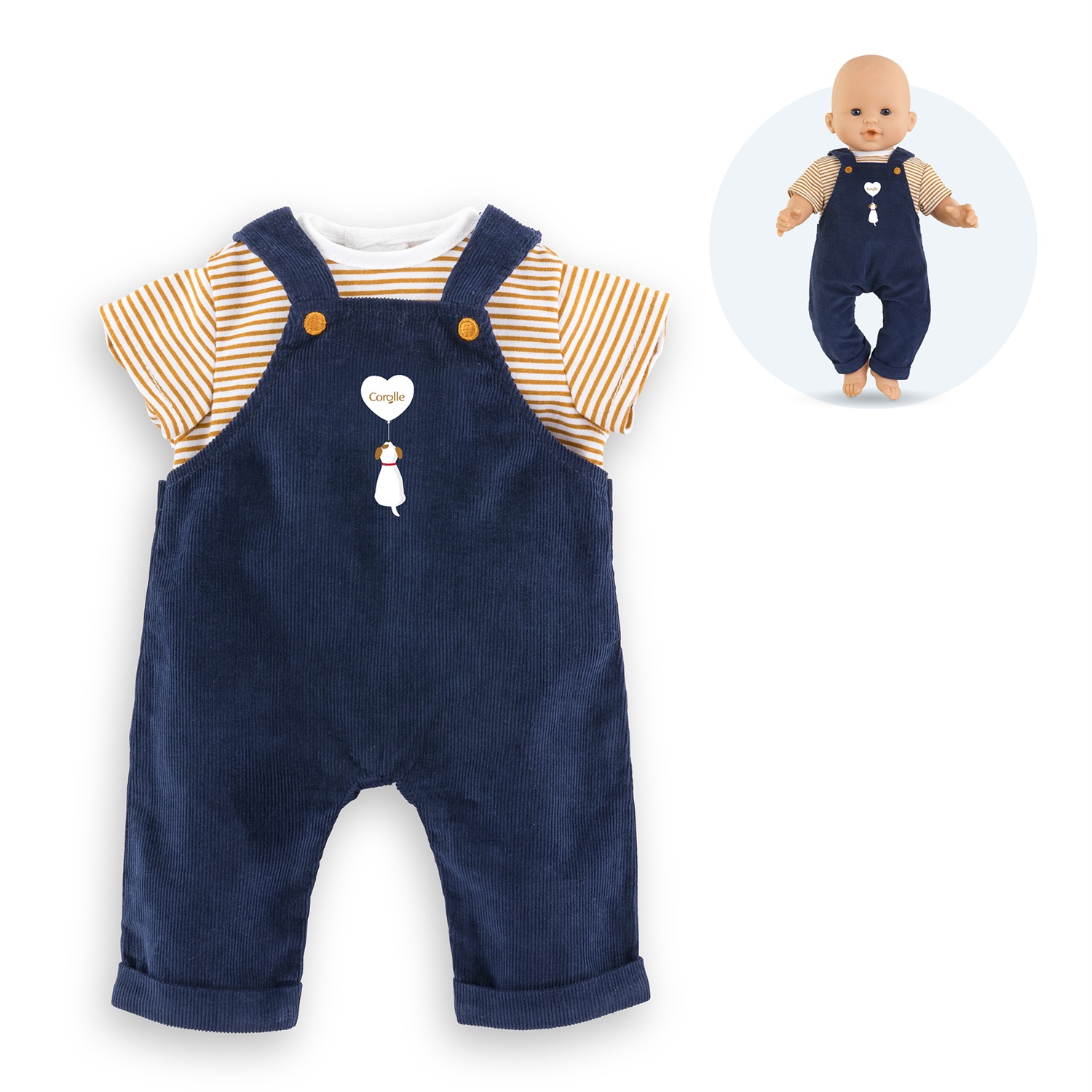 Corolle T-Shirt e Salopette Marine per Bambole 36 cm - Indumento alla Moda per Poupon