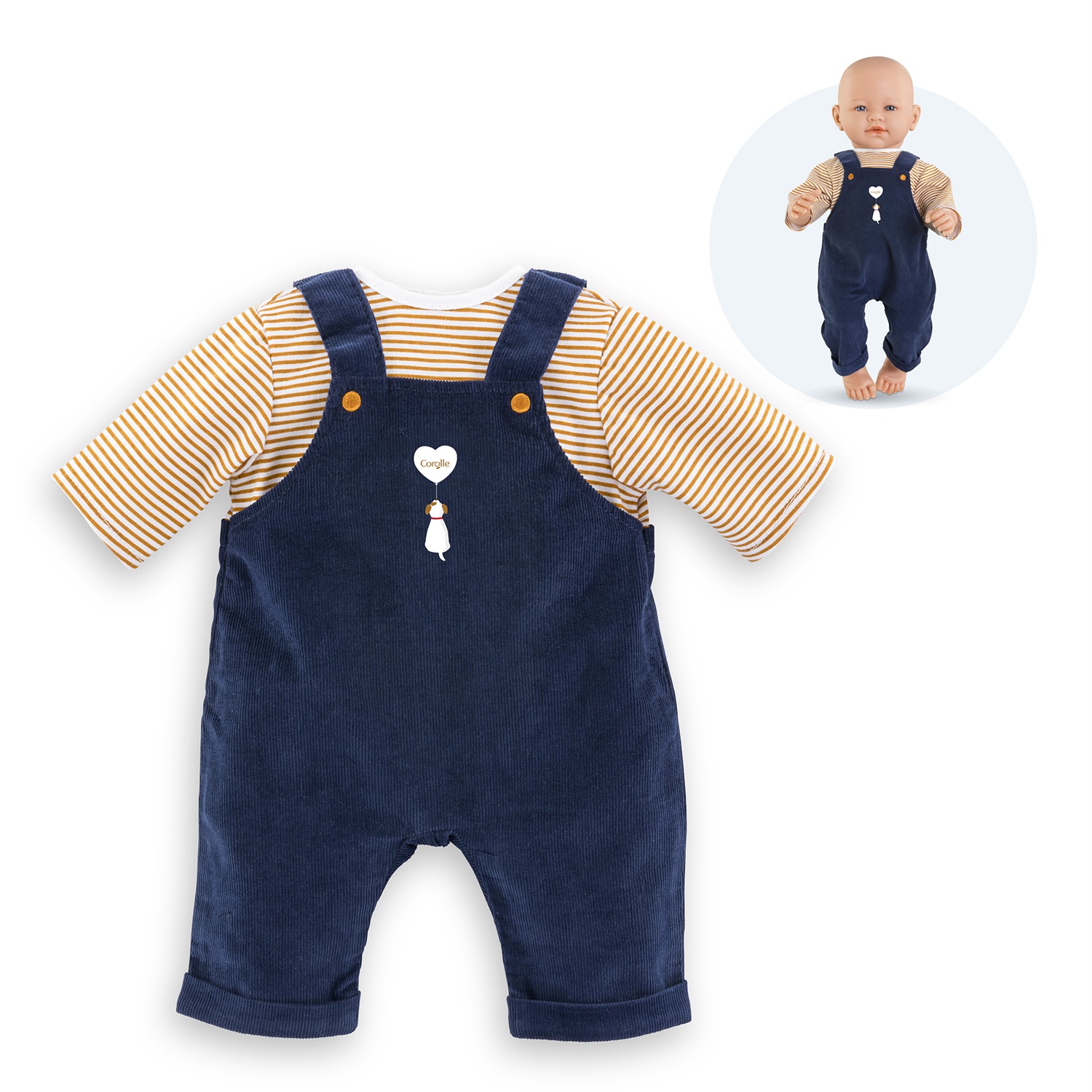 Corolle - T-Shirt e Salopette Blu Marino per Poupon 42 cm, adatto dai 2 anni