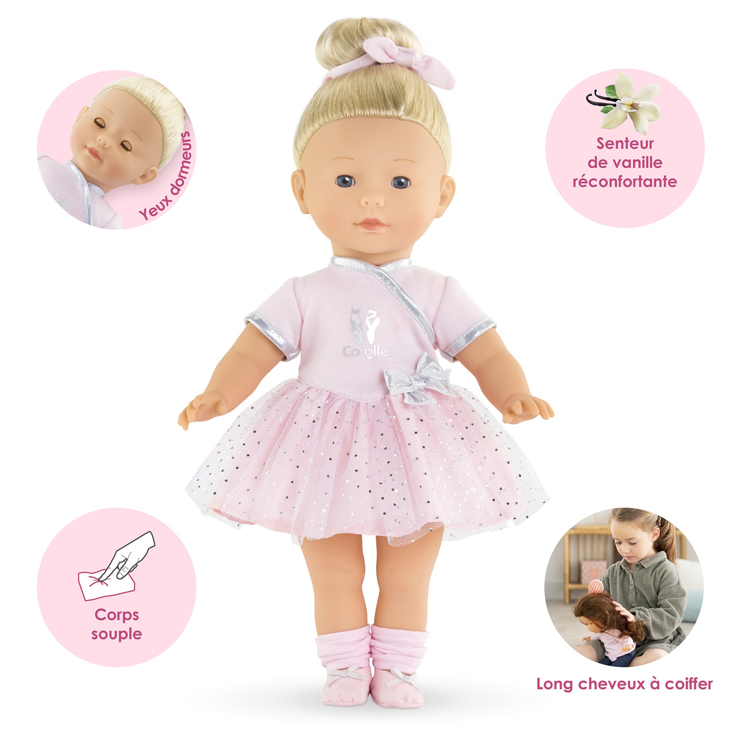 Corolle Constance Ballerina - Bambola 36 cm con occhi dormienti, per bambini da 4 anni, in vinile con profumo di vaniglia