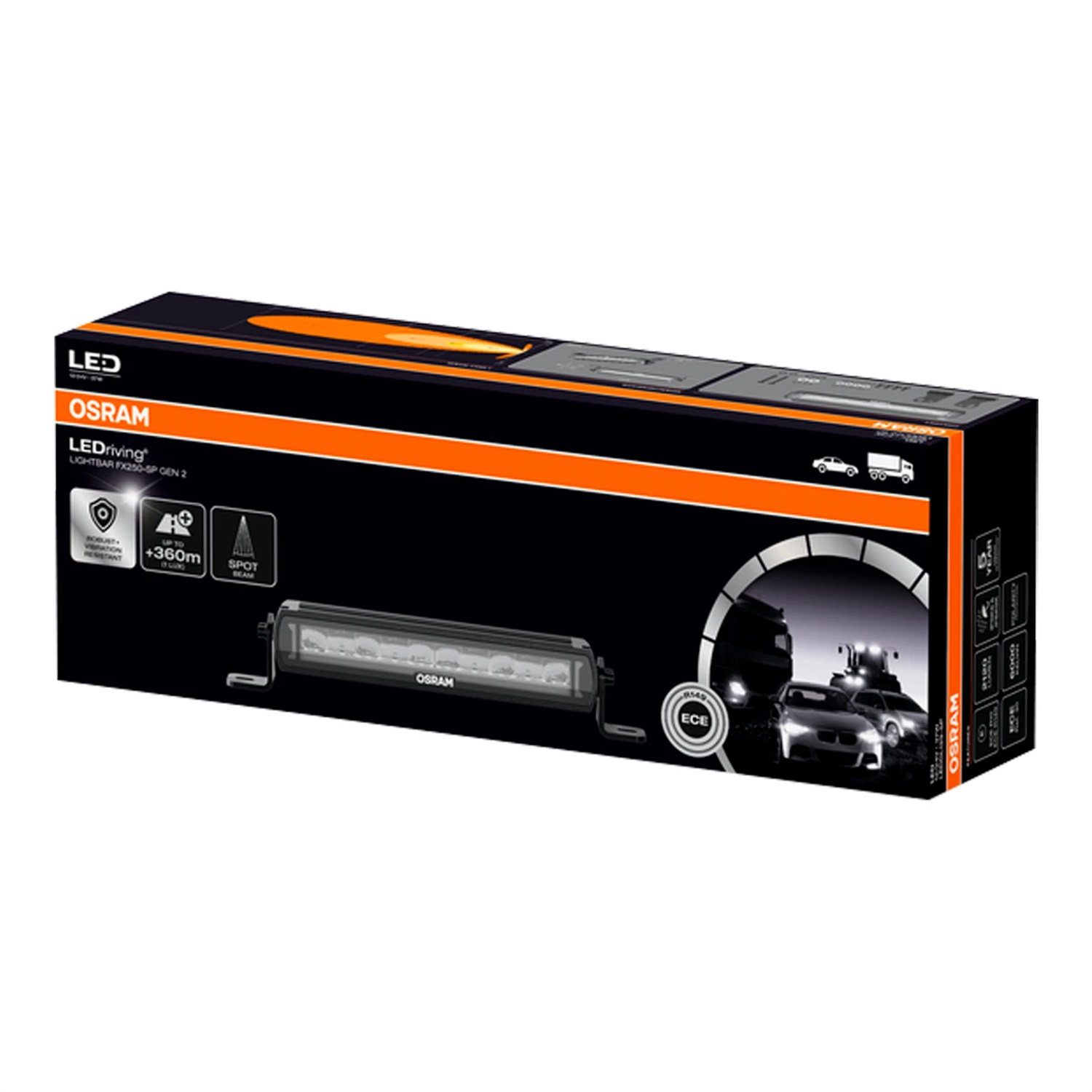 OSRAM LEDriving® Lightbar FX250-SP GEN 2 - Faro di profondità a LED 6000K, 2120lm, 360m, 12V/24V, omologato ECE
