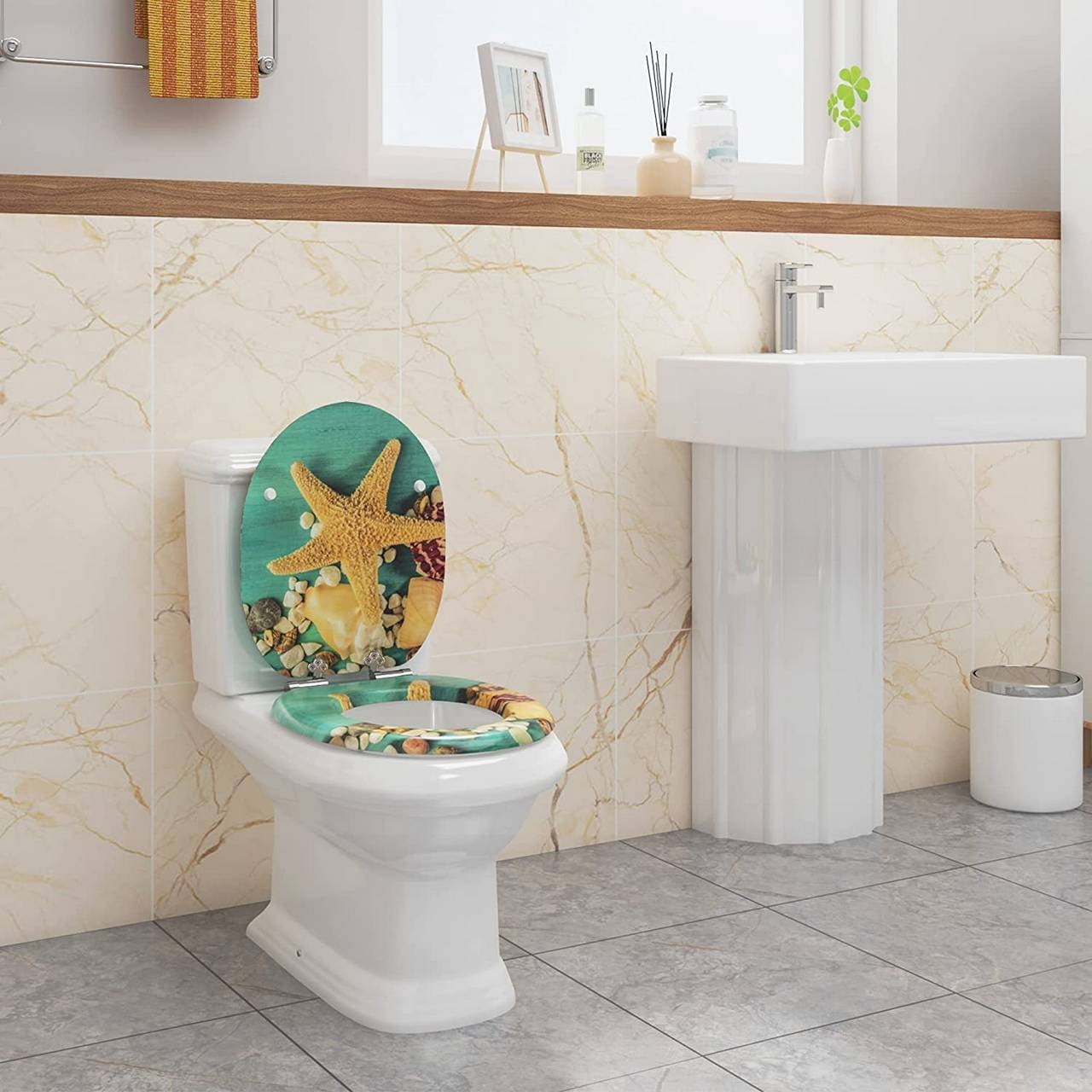 WOLTU Sedile WC copriwater in MDF con chiusura ammortizzata Soft-Close, facile da montare, a Forma di O