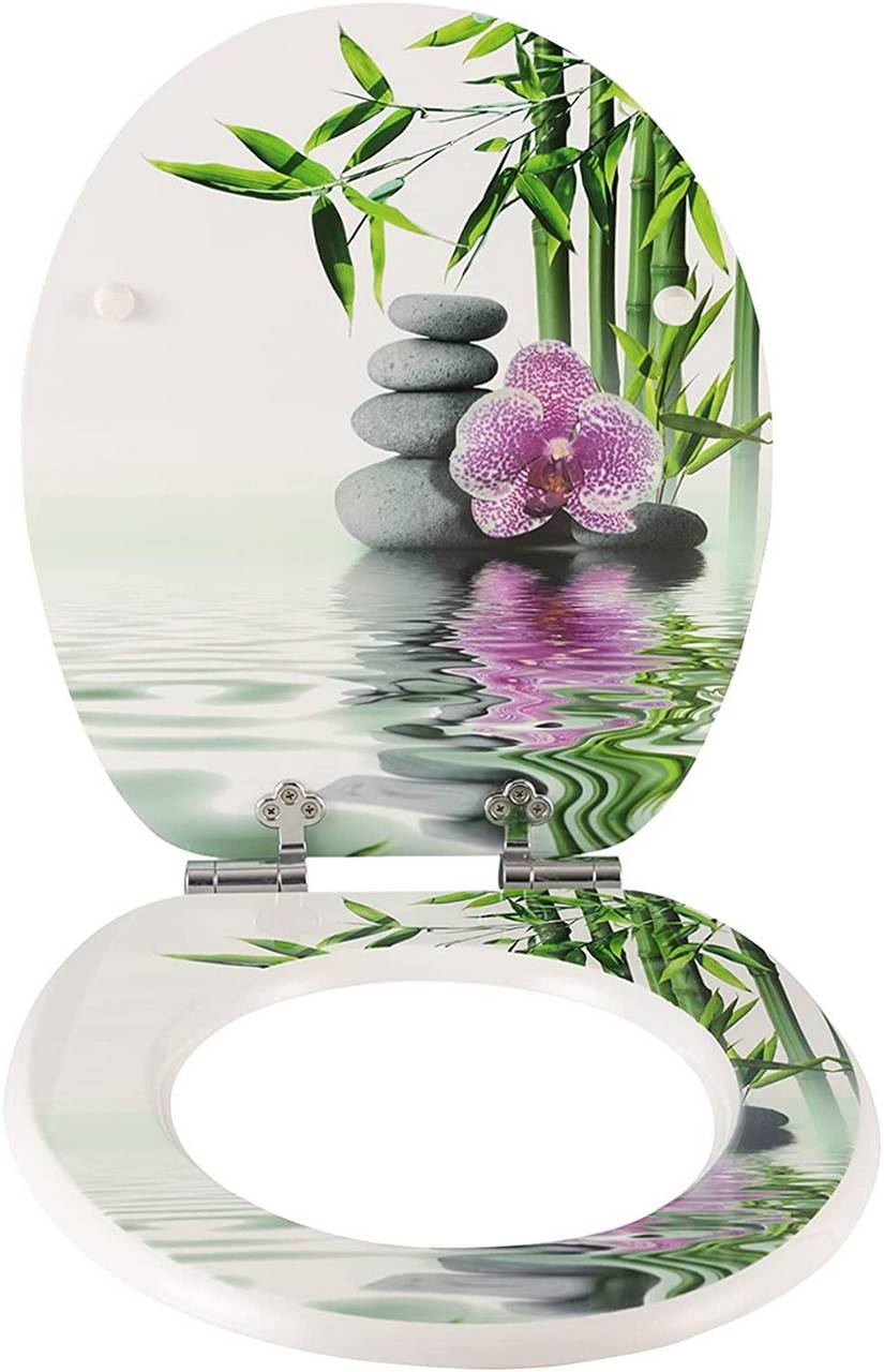 WOLTU Sedile WC Premium Soft-Close in MDF Antibatterico con Design Décor Pietre Fiori