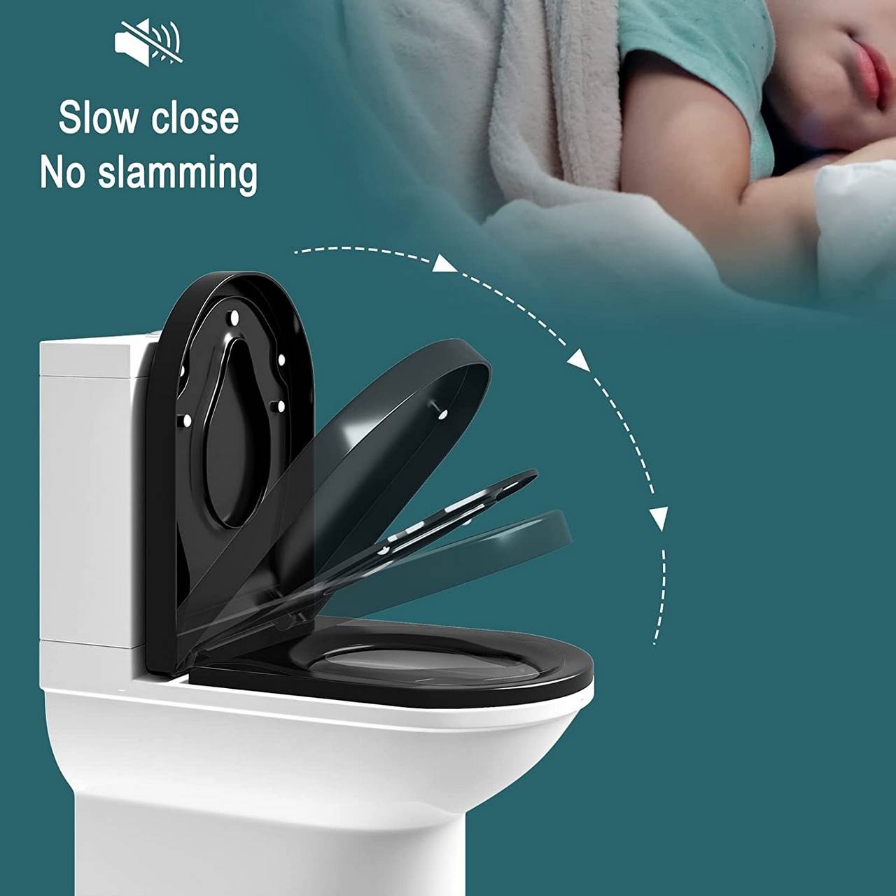 WOLTU Copriwater D con Sedile per Bambini Rimovibile, Chiusura Ammortizzata e Funzione di Sgancio Rapido, Nero