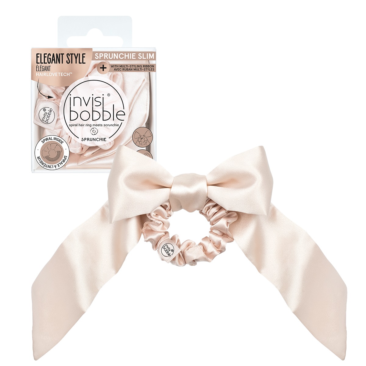 INVISIBOBBLE Sprunchie Slim Ballerina Bow - Elastico per capelli con effetto raso e tecnologia a spirale integrata