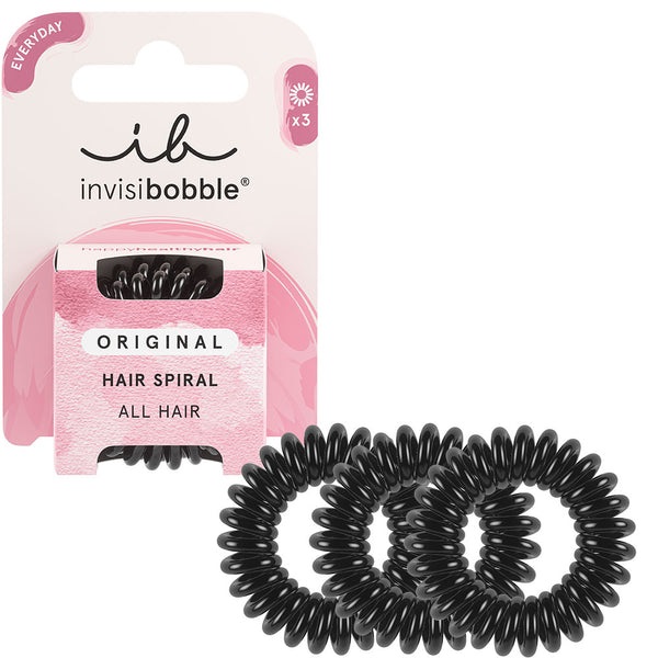 Invisibobble Original True Black - Elastici per capelli a spirale, 3 pz, anallergici e senza segni